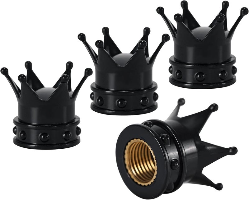 DENEST Tire Valve Stem Caps with Sealing Ring for Car, Motorbike, Trucks, Bike, Bicycle, Black (Crown) - Image 1